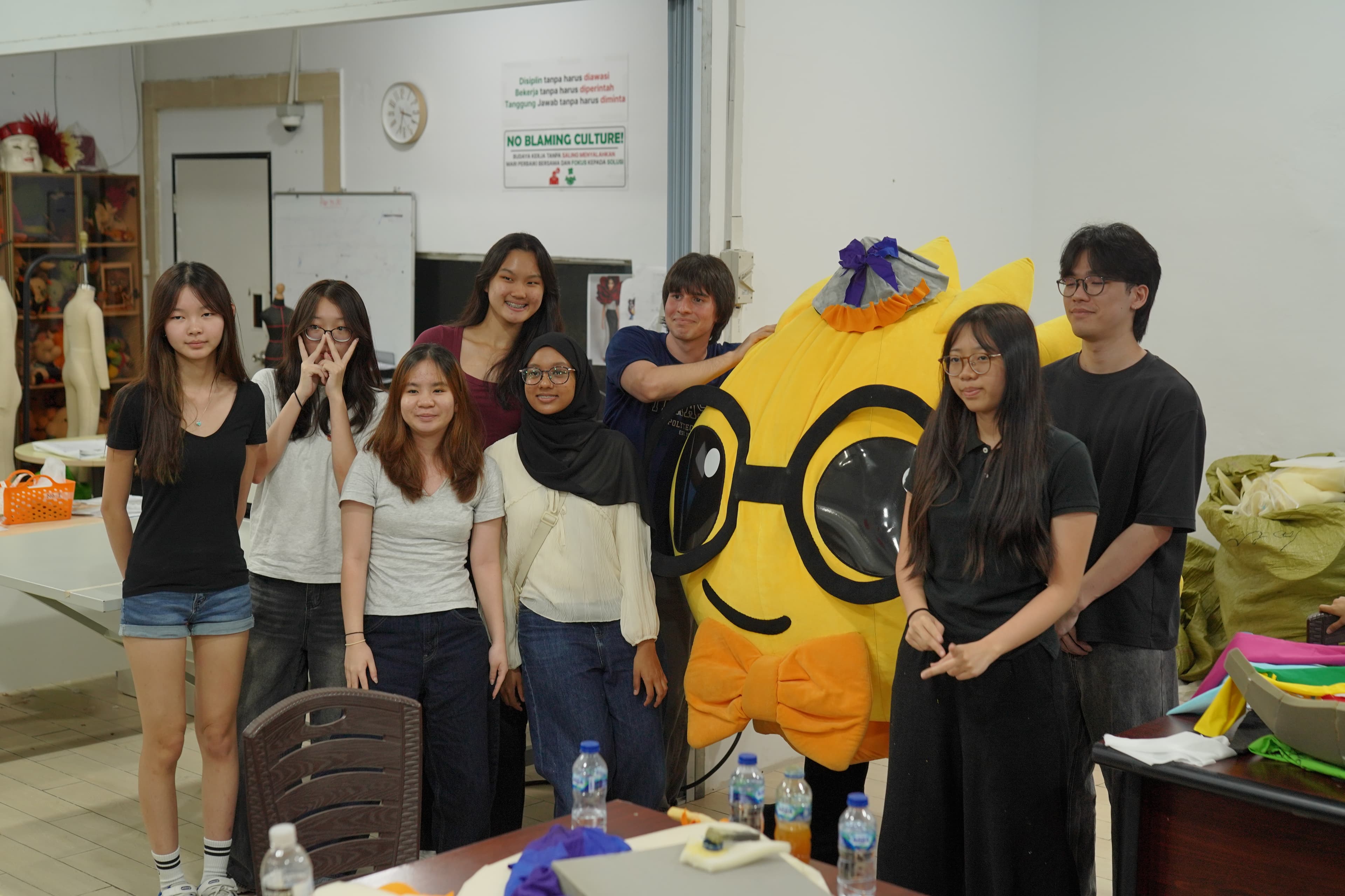 Group photo at the mascot factory